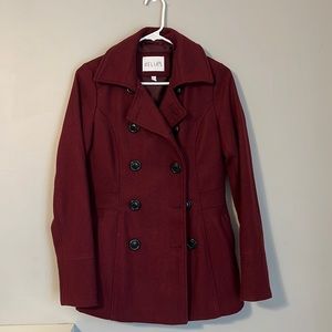 Maroon dress coat.